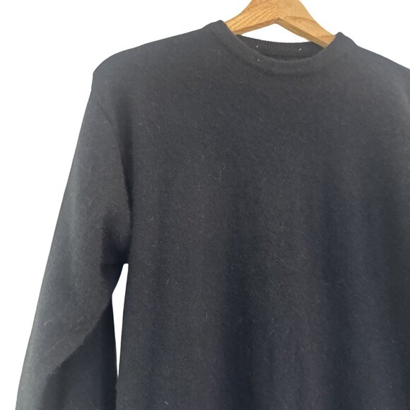 Vintage Womens Black Wool Rib Cuffs & Hem Crew Neck Long Sleeve Sweater Size M - Picture 2 of 8